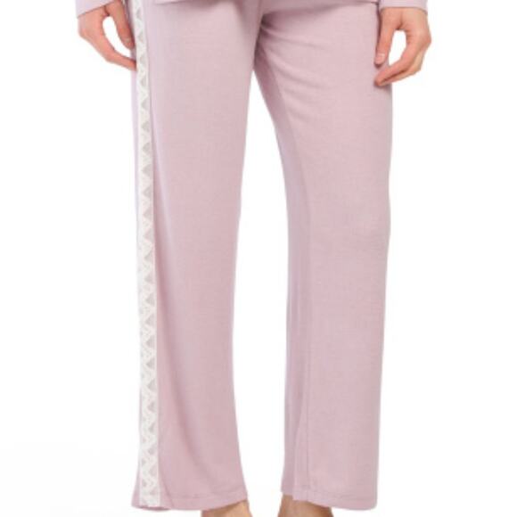 Flora Nikrooz Women's Pajama Set Brushed Jersey Knit Blush Cream Lace Ultra Soft - Picture 3 of 4